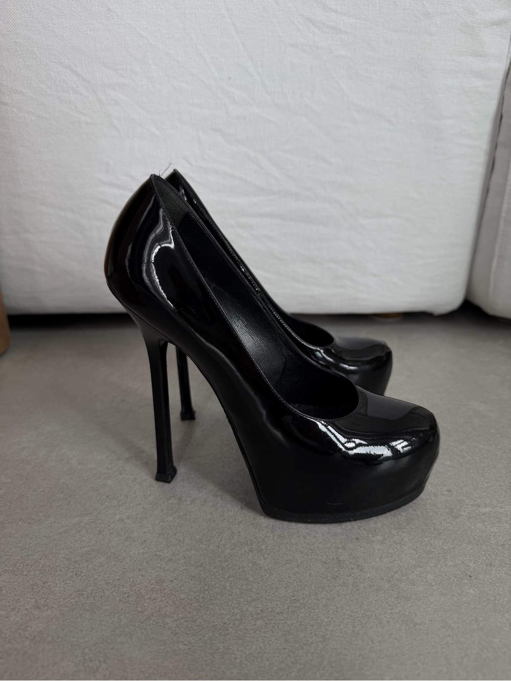 YSL Black Patent Tribute High Heel Platform Pumps